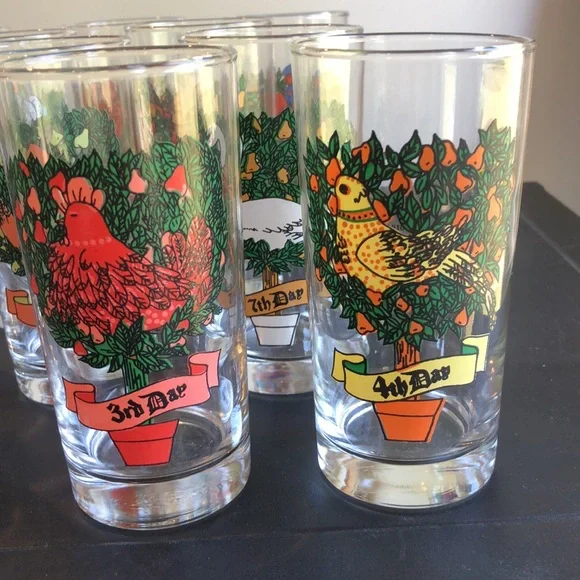 Vintage 1970’s Indiana Glass 12 Days of Christmas Drinking Tumblers COMPLETE SET - Picture 4 of 10